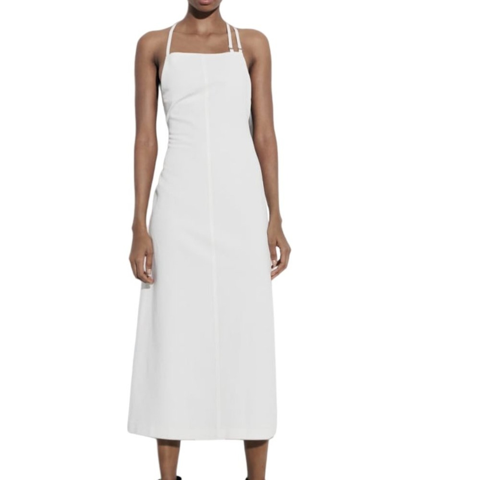 Nwt Zara Open Back Linen Blend Dress In White Sz Xs